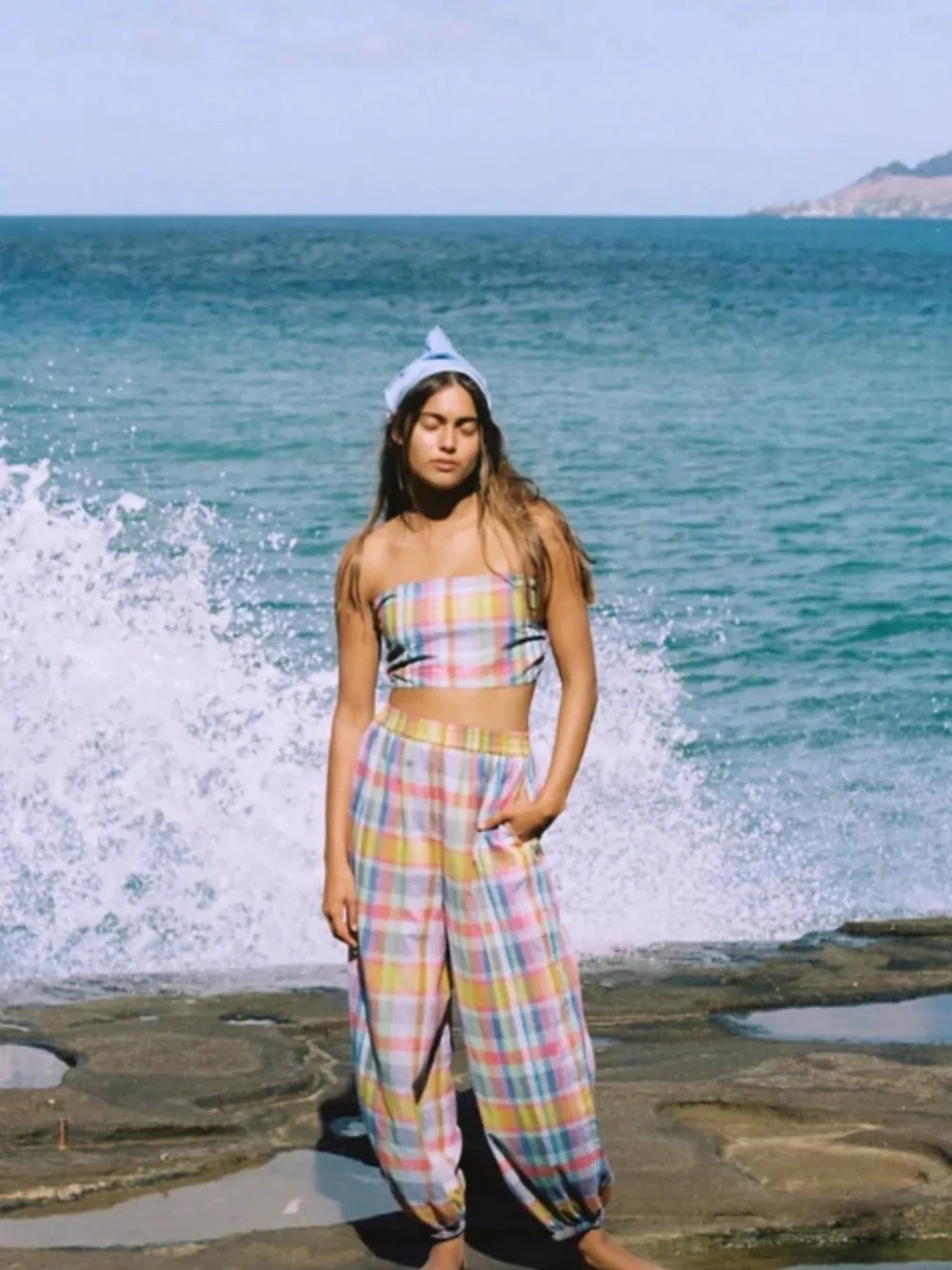Free People Ticket To Paradise Plaid Pant Set Size M euc - Picture 2 of 10